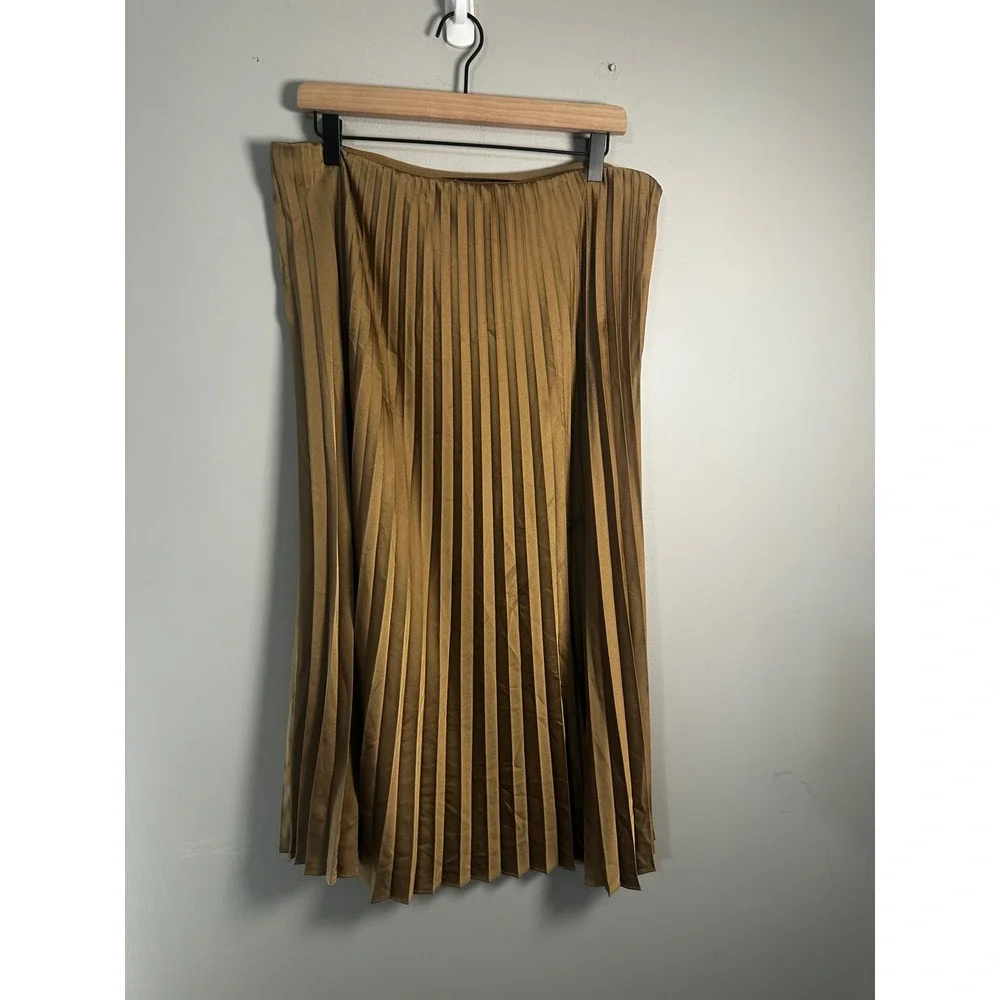 J.Crew Gwyneth Pleated Slip Skirt Bronze Gold Satin Midi Accordion Pleats Large - Picture 4 of 8